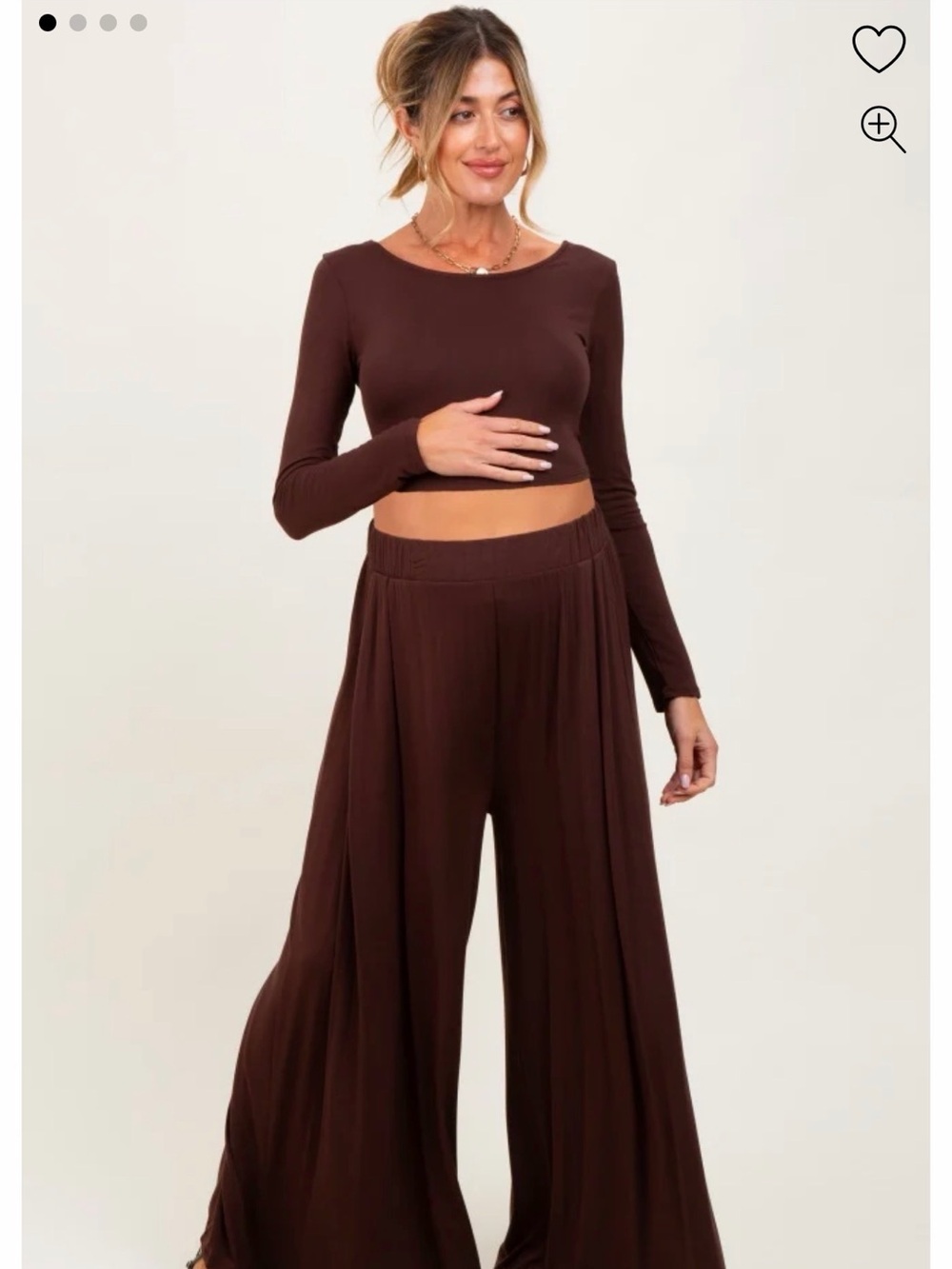 Wide Leg High-Waist Pants and top  - Brown
